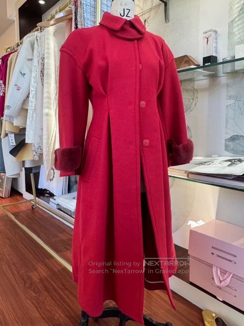 Fendi Fendi Crimson cashmere coat with real mink cuffs Size XS / US 0-2 / IT 36-38 - 1 Thumbnail