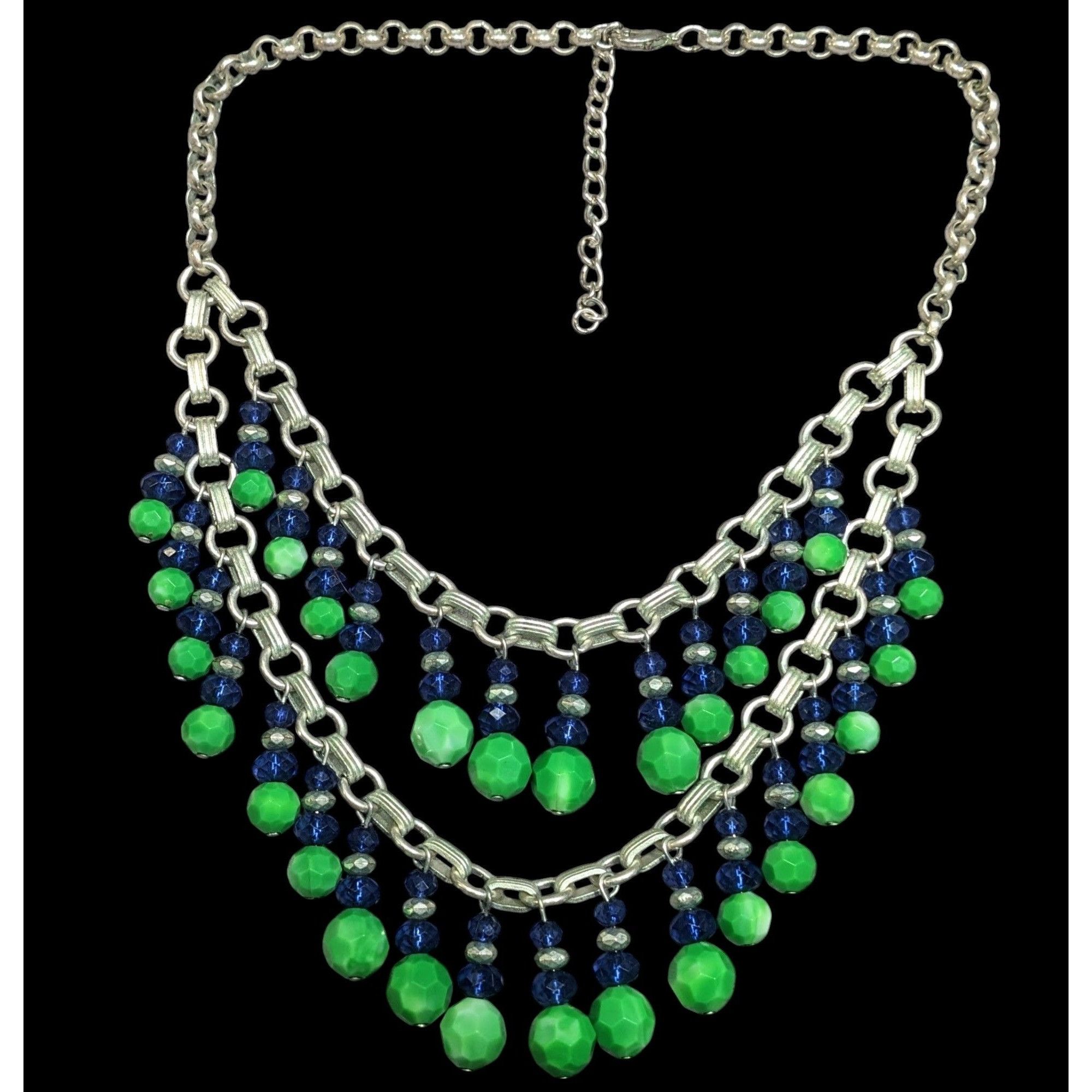 Other Funky Blue And Green Beaded Multilayer Fringe Necklace Size ONE SIZE - 1 Thumbnail