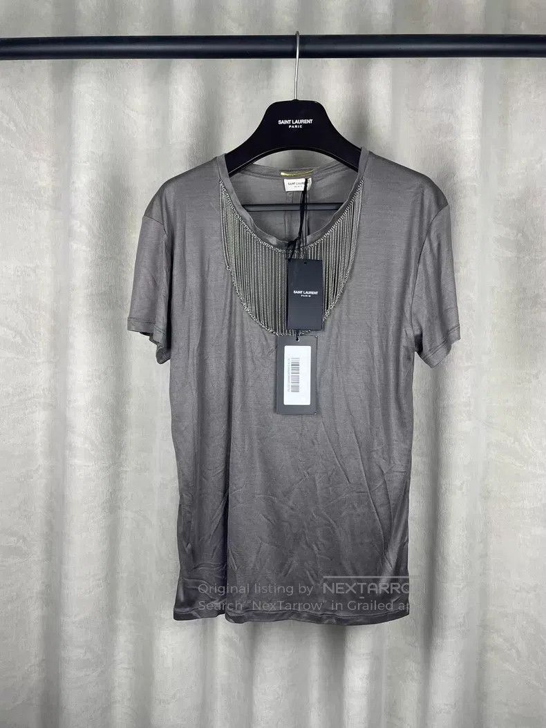 Saint Laurent Paris Saint Laurent Paris Gray Fringe Chain Silk Short Sleeve i Size US L / EU 52-54 / 3 - 1 Thumbnail