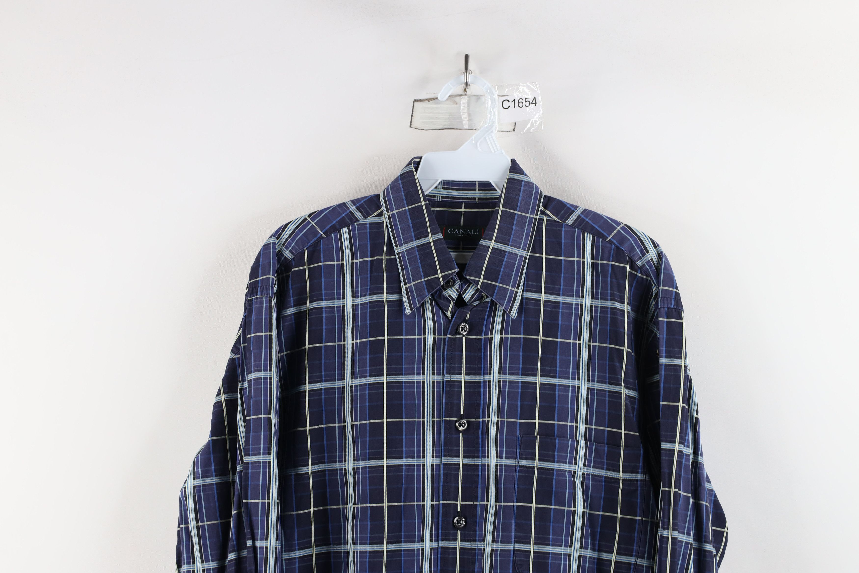 Canali × Vintage Canali Long Sleeve Collared Button Down Shirt Blue Plaid Size US M / EU 48-50 / 2 - 2 Thumbnail
