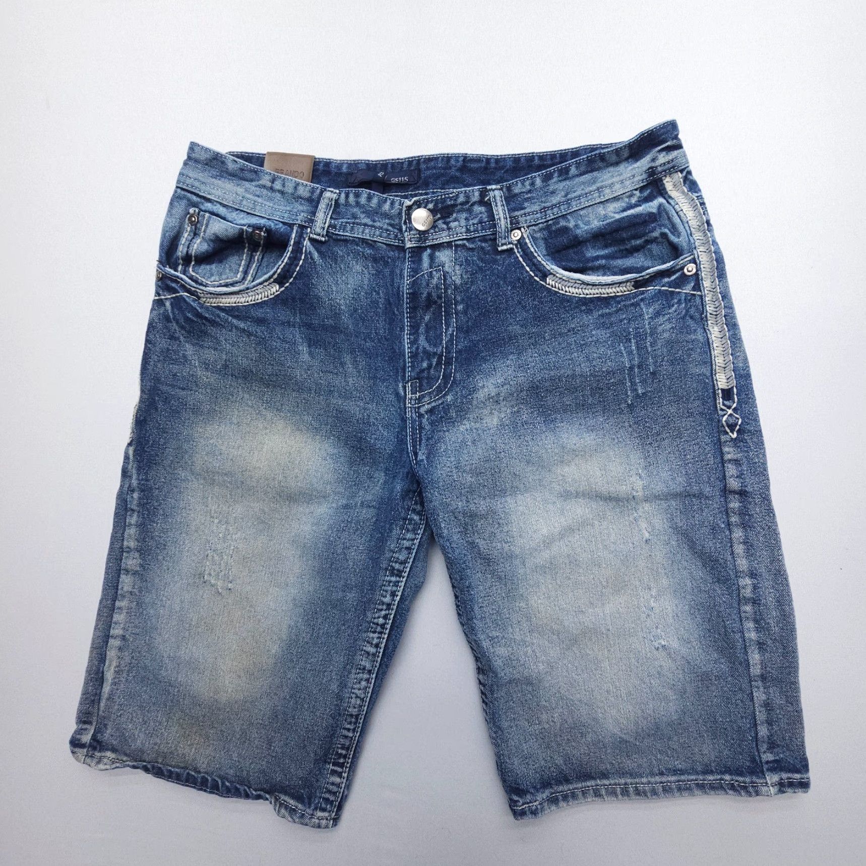 Vintage GS115 Brando Bermuda Shorts Mens 32 Dark Denim Blue 5-Pocket Regular Slim Biker Logo Vintage? No (but note vintage specified No). Size US 32 / EU 48 - 2 Thumbnail
