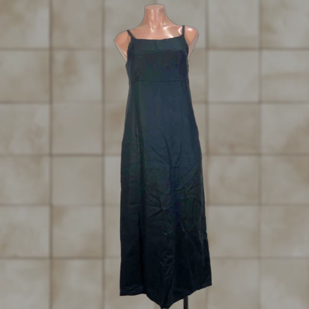 Gap VINTAGE Gap Linen Dress Womens Black Square Neck Spaghetti Strap Back  Zip Long Dress 90s
