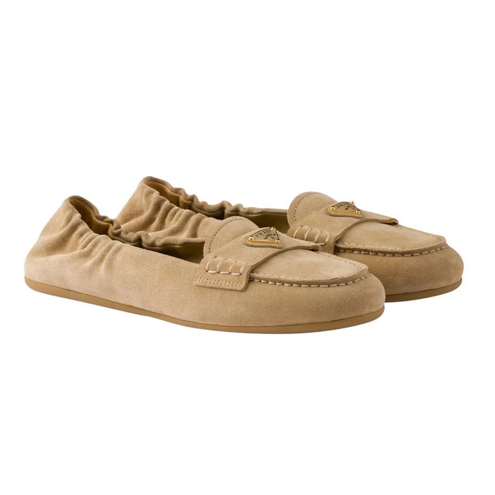 Prada Prada Ecru Beige Suede Logo Scrunch Loafer Flat 38 Size US 8 / IT 38 - 1 Thumbnail