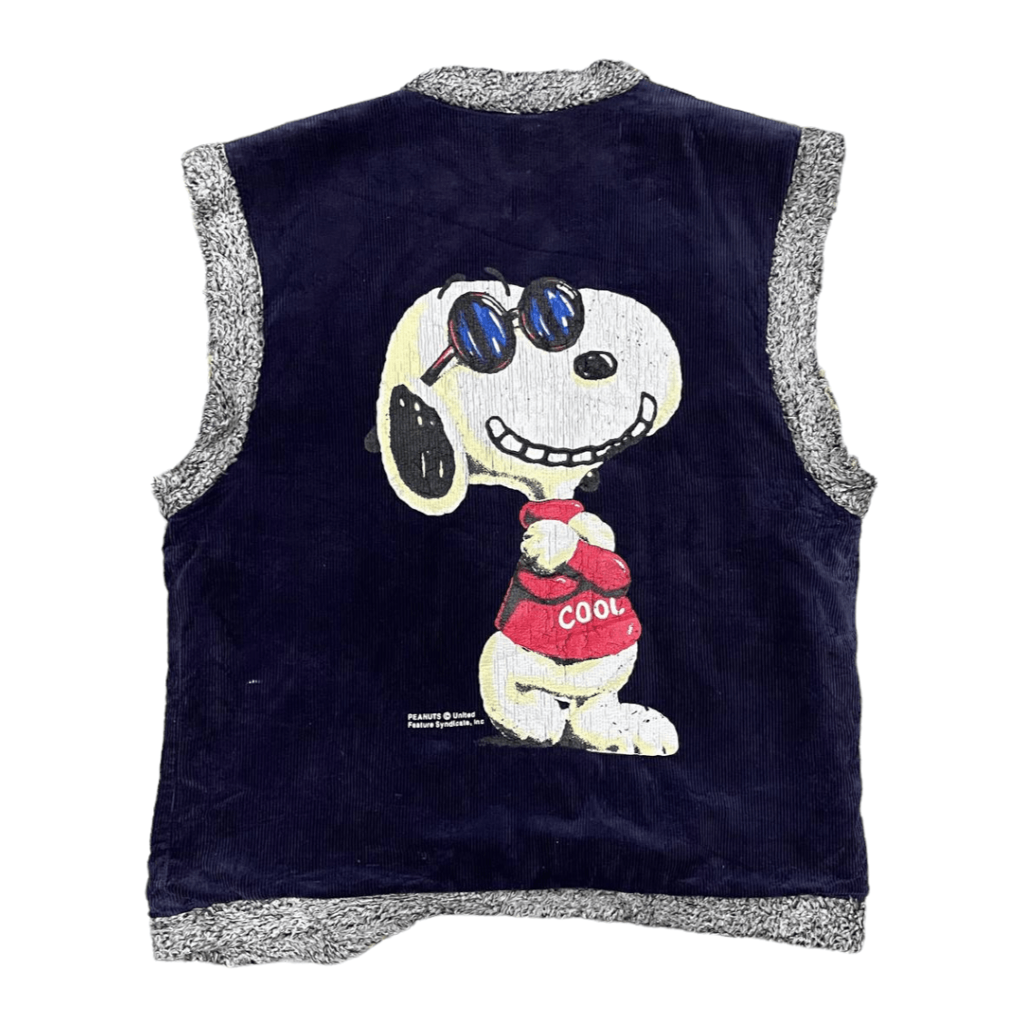 image of Peanuts x Peanuts Co Vintage Snoopy Peantus Joe Cool Big Print Corduroy Vest in Blue (Size Medium)