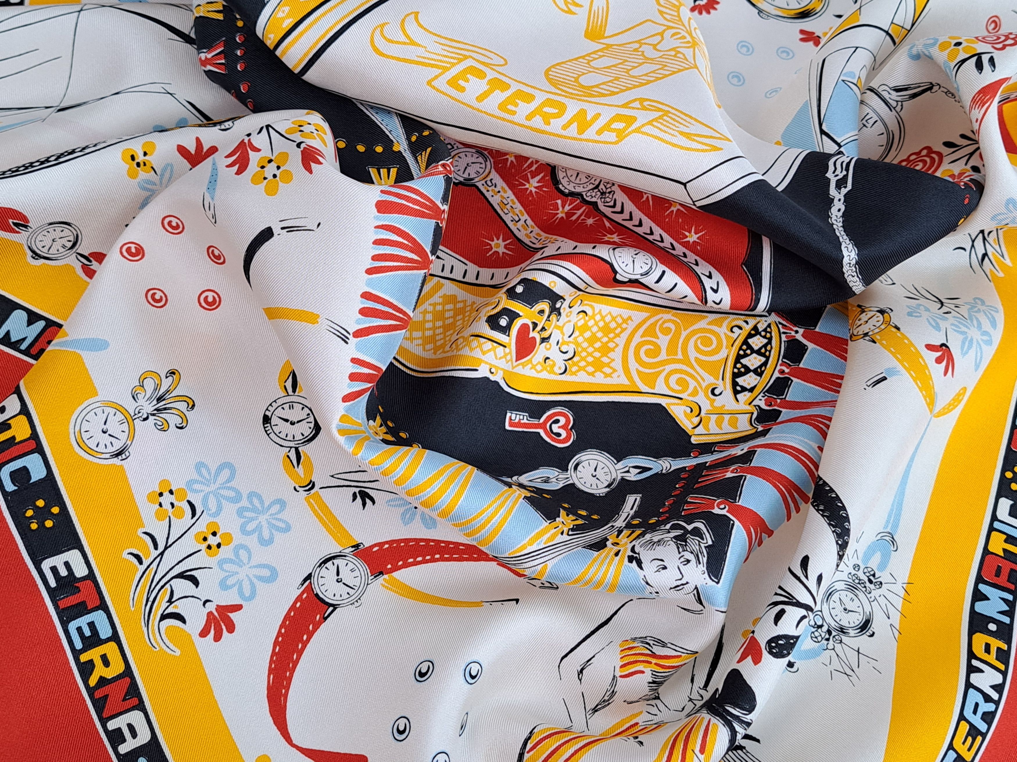 Designer × Vintage ETERNA MATIC vintage clock pattern silk scarf. Size ONE SIZE - 7 Thumbnail