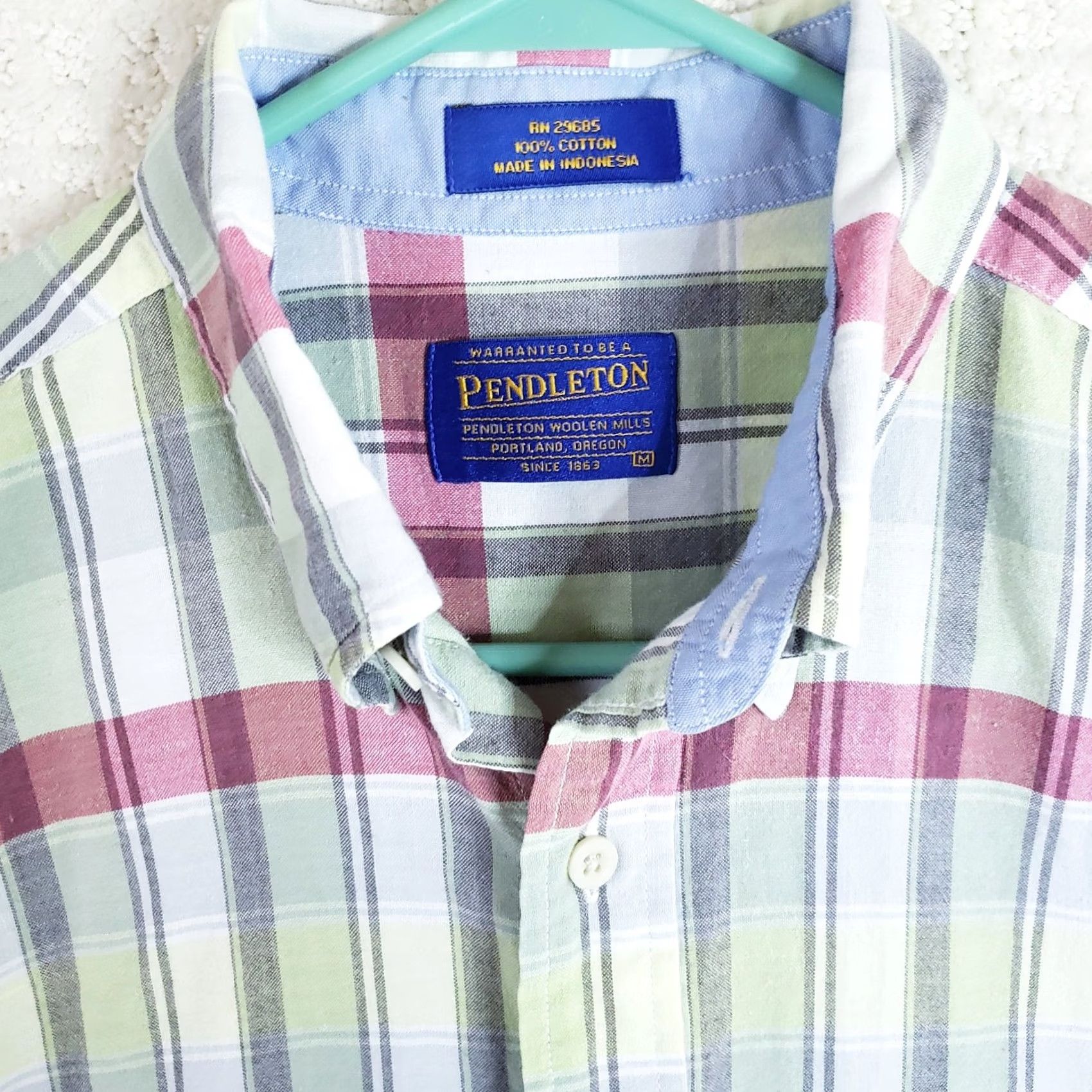 Pendleton Pendleton Shirt Mens M Short Sleeve Button Up Plaid Multicolor Pink Green Cotton Size US M / EU 48-50 / 2 - 4 Thumbnail