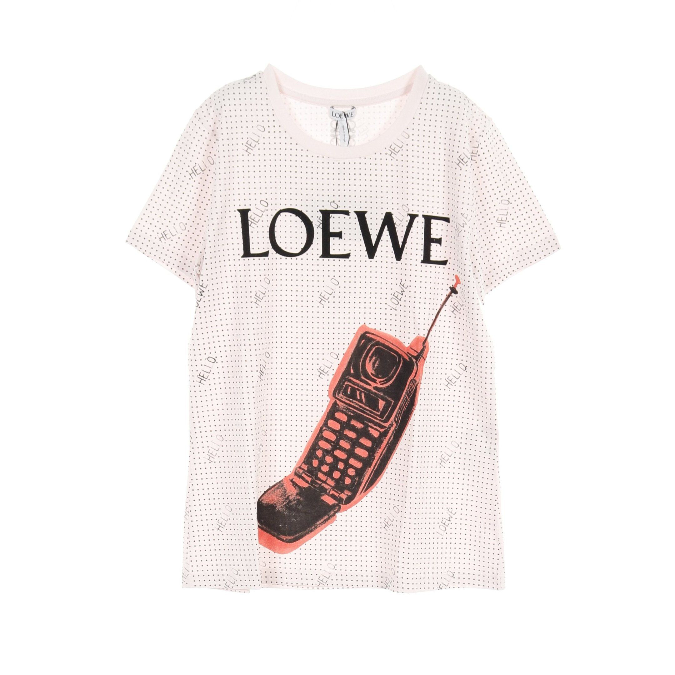 T-Shirt Crew Neck Logo Print Cotton Light Pink Black