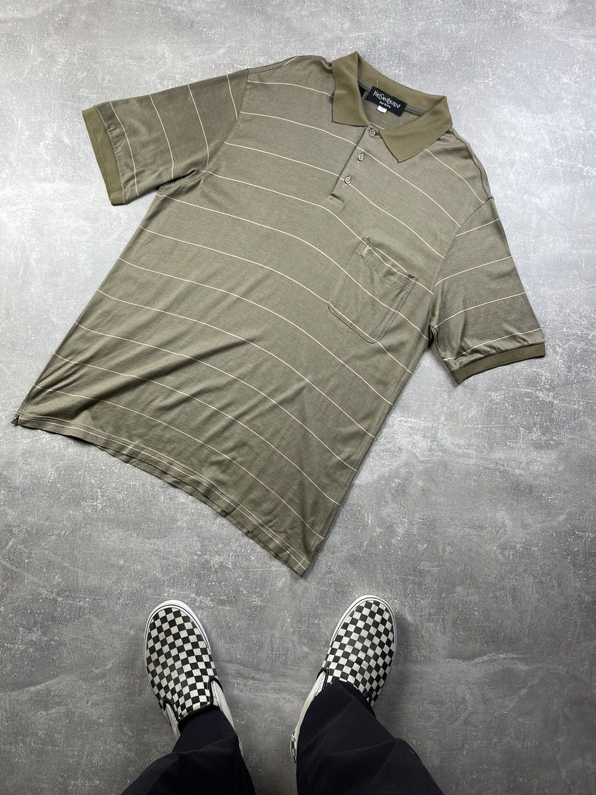 Yves Saint Laurent Vintage Yves Sain Laurent Striped Cotton Gold Polo T-Shirt Size US XL / EU 56 / 4 - 1 Thumbnail