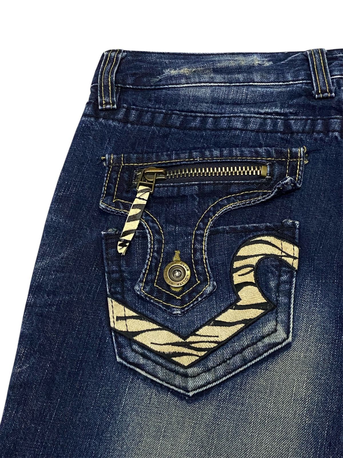 Hysteric Glamour Super Flare💃Lolita Zebra Pocket Distressed Denim Pants Size US 35 - 12 Thumbnail