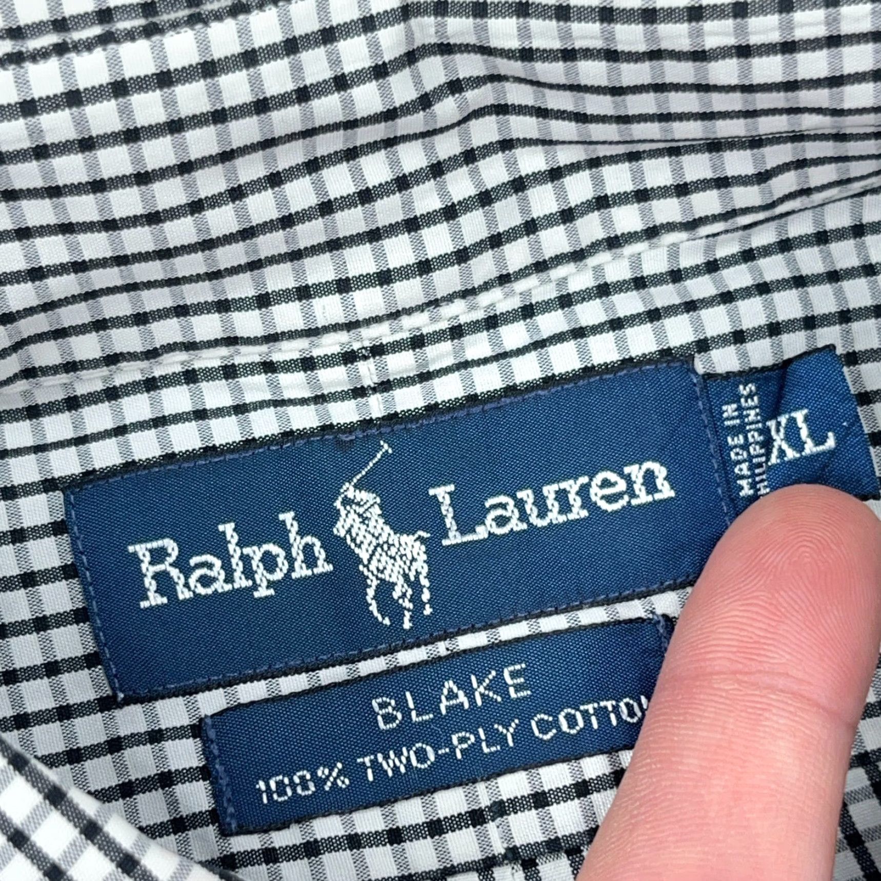Ralph Lauren Ralph Lauren Shirt Men XL Black Button Up Blake Dress Two Ply Grid Check Poplin Size 46R - 3 Thumbnail