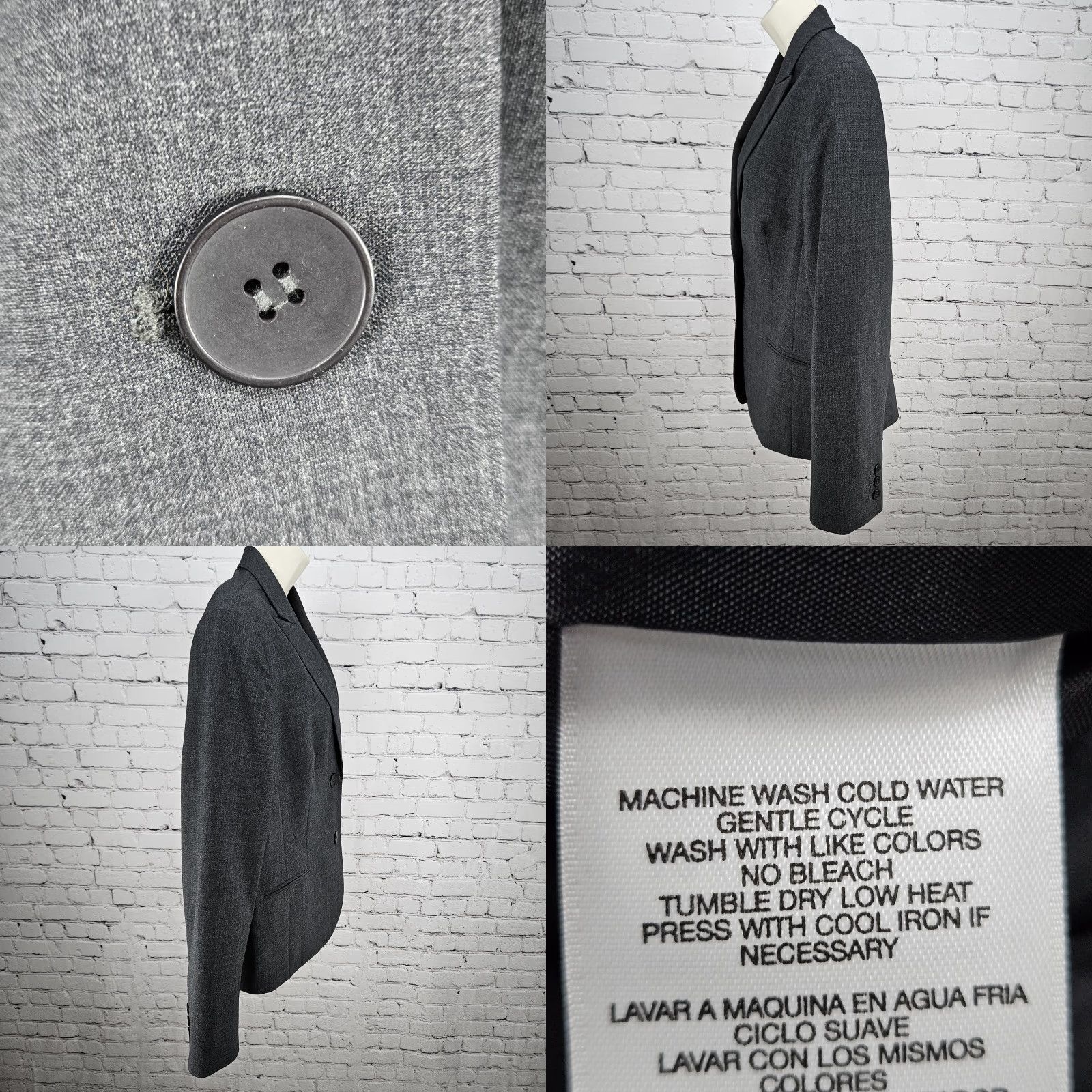 Jones New York Jones NY Grey Wool Blend Stretch Platinum Easy Care Peak Blazer Suit Jacket 16 Size XXL / US 16-18 / IT 52-54 - 9 Thumbnail