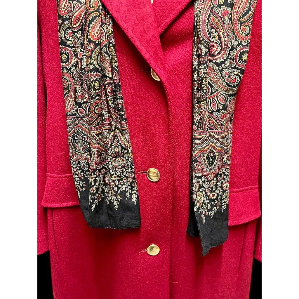 Vintage Red Wool Chesterfield Coat w Scarf-JG Hook-Sz 14-Long-Winter Size XL / US 12-14 / IT 48-50 - 3 Thumbnail