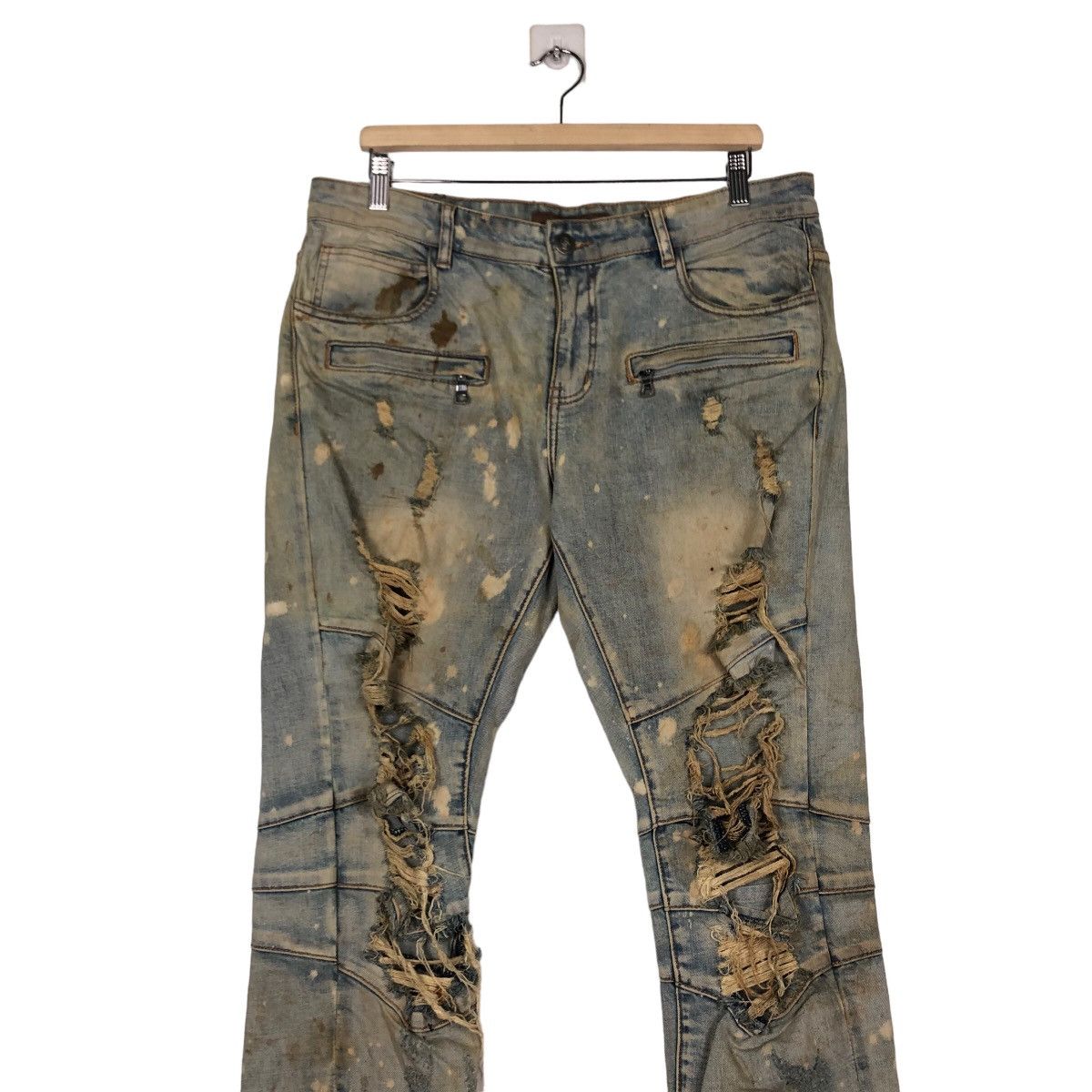 Japanese Brand 🔥Distressed Denim Skinny Punk Design Crysp Denim Japan Size US 34 / EU 50 - 4 Thumbnail