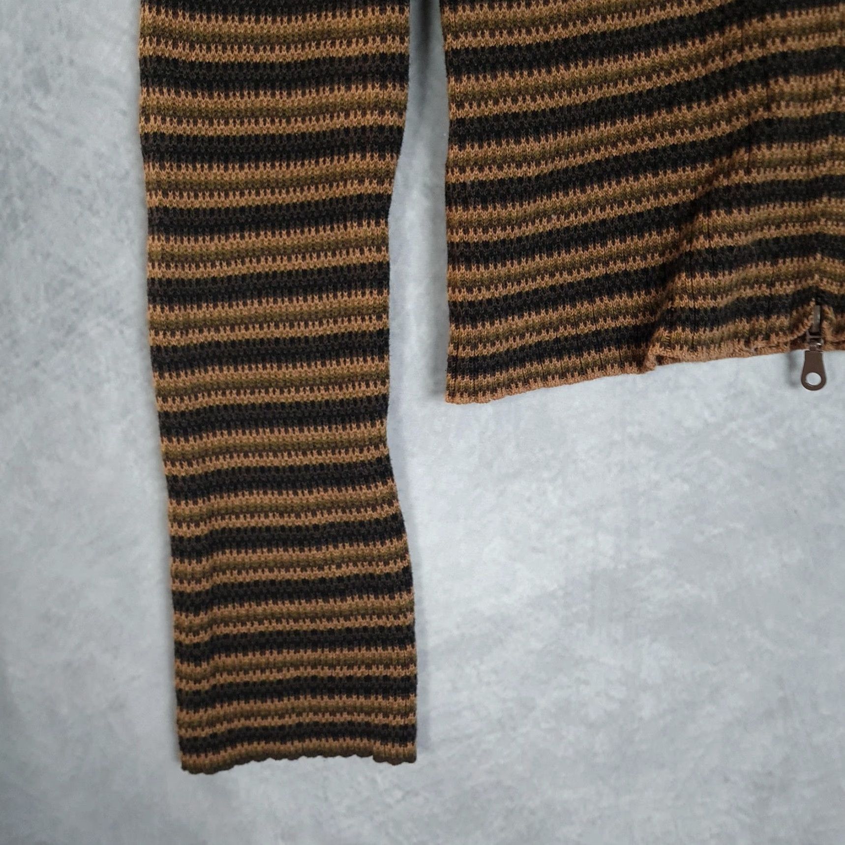 UNIF VINTAGE UNIF Sweater Cardigan Womens XL Brown Striped Collared Zip Stretch 90s Grunge Size XL / US 12-14 / IT 48-50 - 6 Thumbnail
