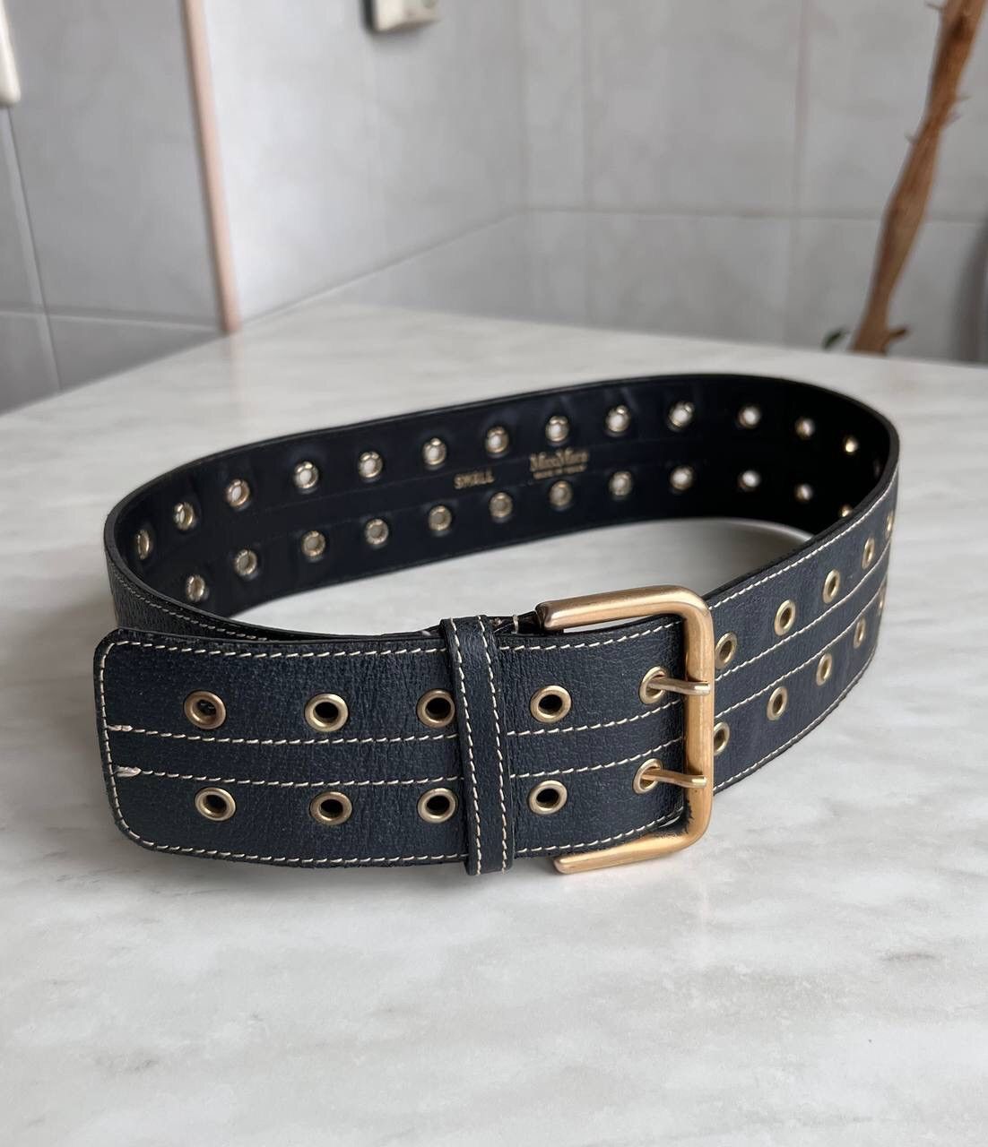 Max Mara × Vintage Max Mara Vintage Black Leather Big Belt Italian Punk Rock Size ONE SIZE - 2 Thumbnail