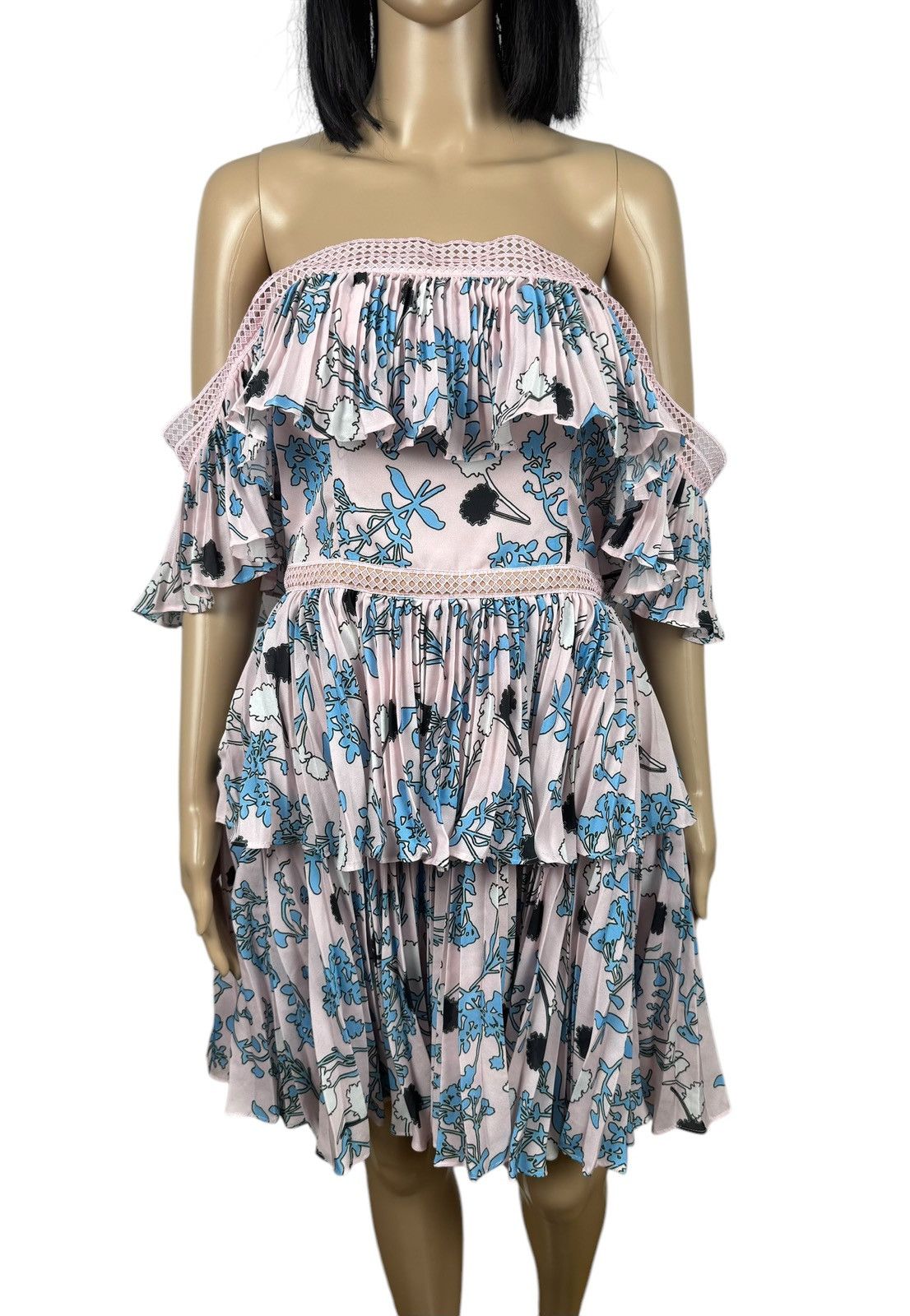 Self-Portrait Self-Portrait Pleated Off-the-Shoulder Floral Mini Dress Size M / US 6-8 / IT 42-44 - 3 Thumbnail