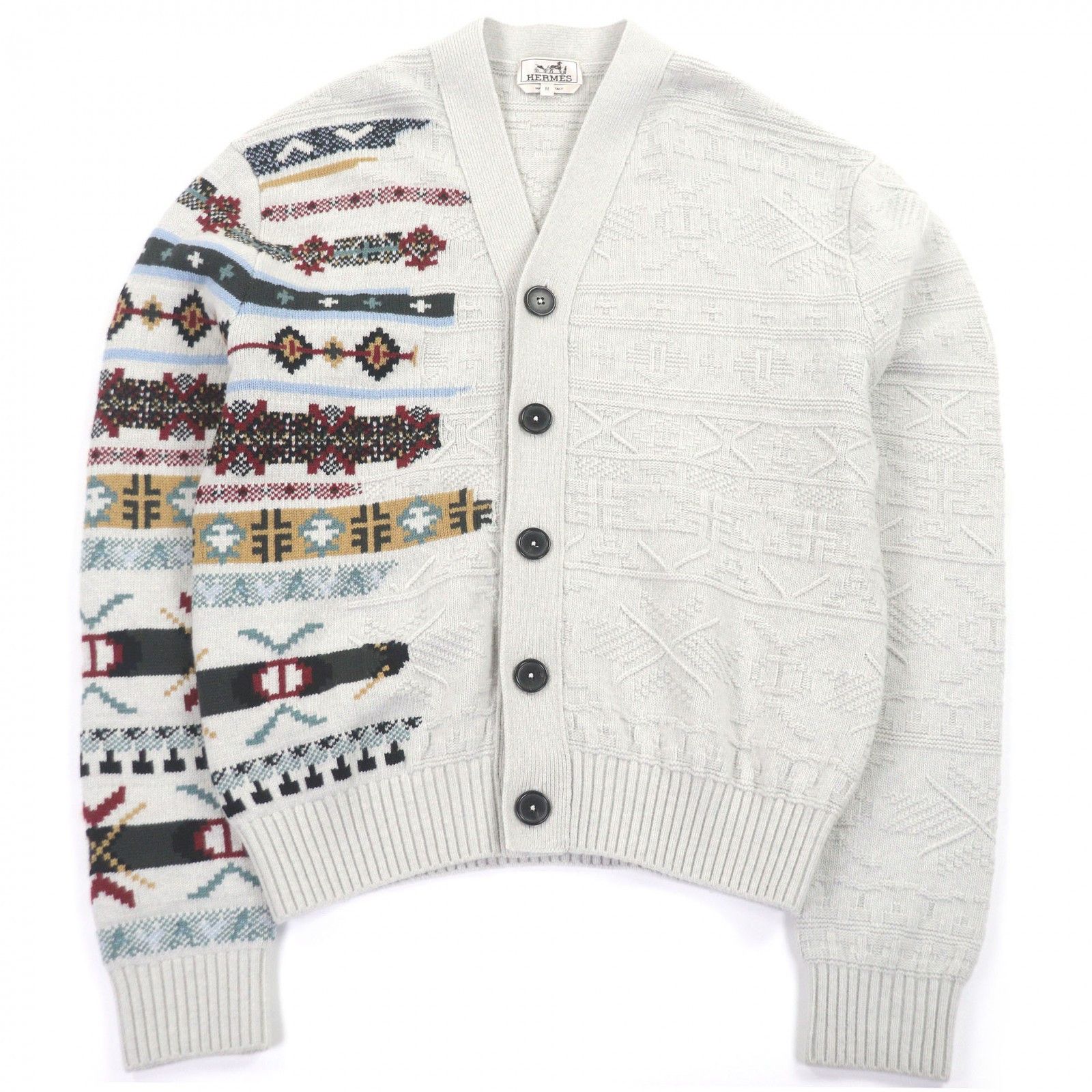 Hermes Hermes Hermes Chimayo Ortega Pattern Wool Cardigan M Textile Tops DUTY FREE for USA Size ONE SIZE - 1 Thumbnail