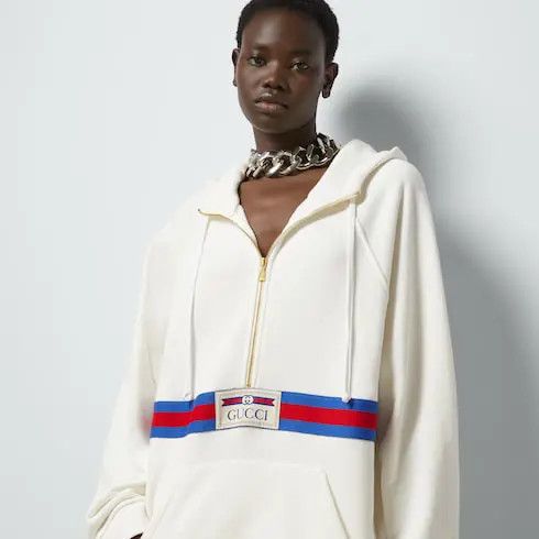 Gucci o1la5ras0526 Cotton Jersey Sweatshirt With Web in White Size XXS / US 00 / IT 34 - 3 Thumbnail