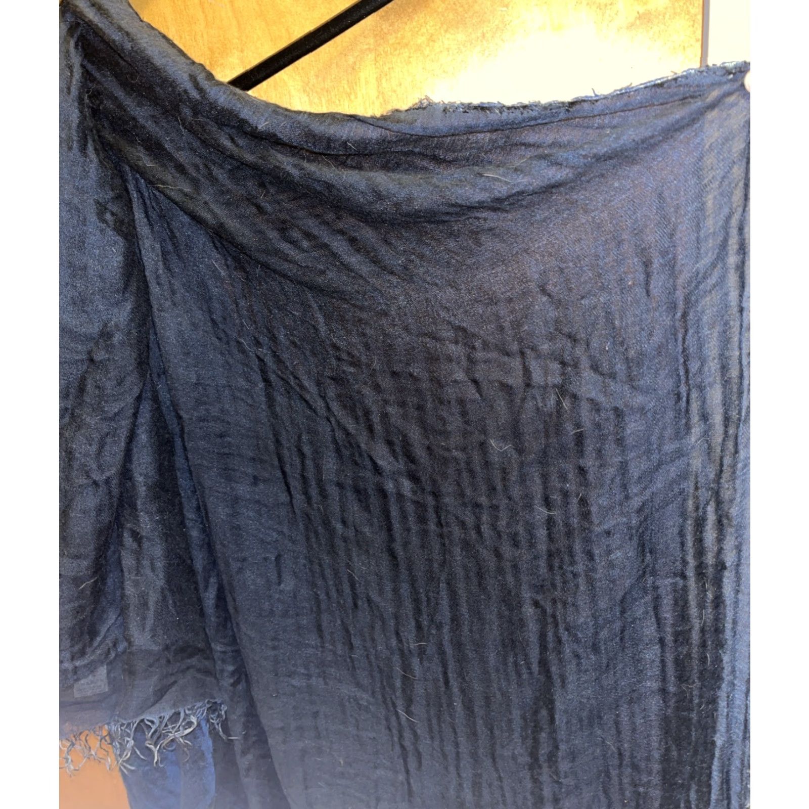 Vintage VINTAGE Alan Bilzerian Women's Square Shawl Wrap 52x56 Black Blue Cashmere Silk Modal Fringe Bohemian Art Festival Size ONE SIZE - 5 Thumbnail