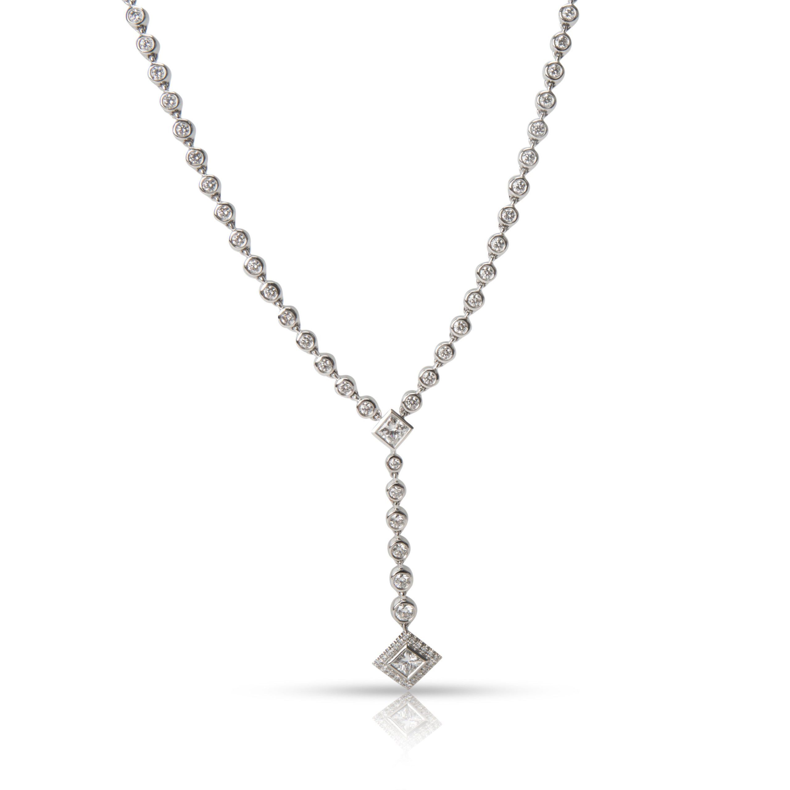 image of Tiffany Co Tiffany & Co. Grace Necklace With Princess Cut Pendant In Platinum, 4.10 Ctw in Silver, 