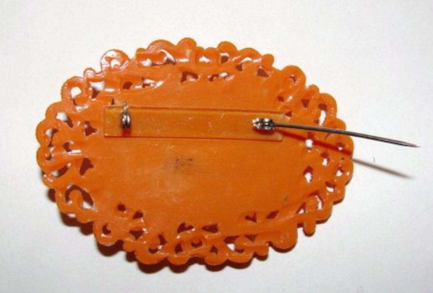 Designer Celluloid Faux Carved Red Coral Floral Motif Pin/Brooch Size ONE SIZE - 4 Thumbnail