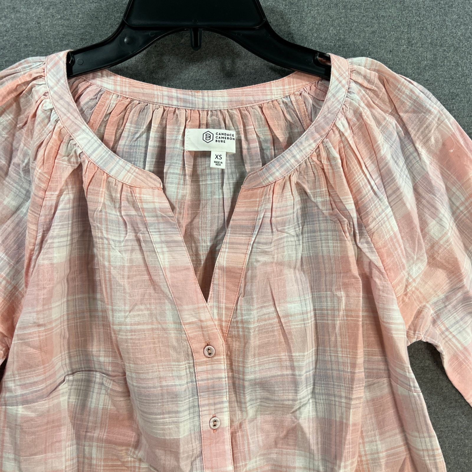 Other Candace Cameron Bure Plaid Y-Neck Shirt Rose Quartz, X-Small Size XS / US 0-2 / IT 36-38 - 5 Thumbnail