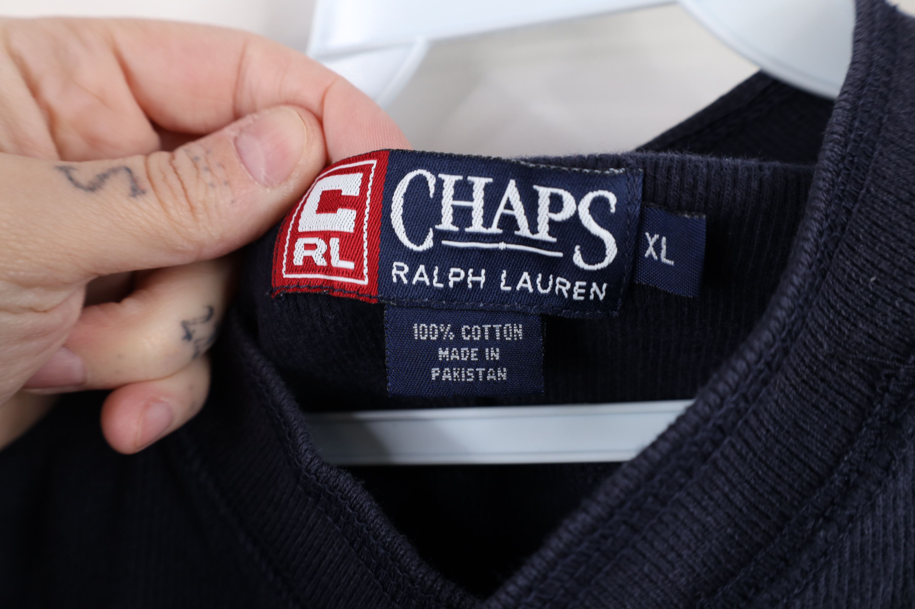 Ralph Lauren × Vintage Vintage 90s Chaps Ralph Lauren Knit Henley T-Shirt Blue Size US XL / EU 56 / 4 - 11 Thumbnail