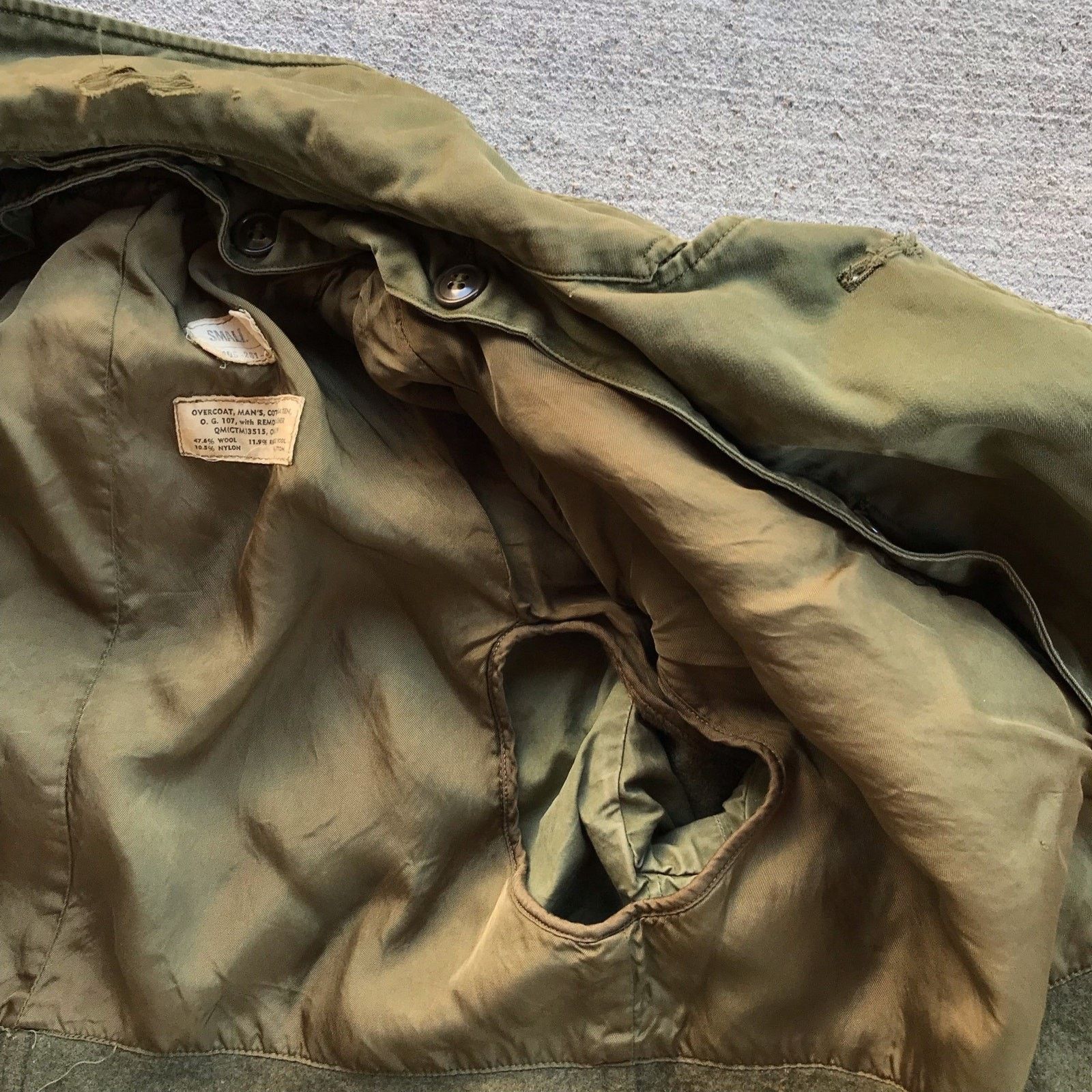 Vintage 50's Korean War Green Trench Overcoat w/ Removable Wool Size US S / EU 44-46 / 1 - 7 Thumbnail
