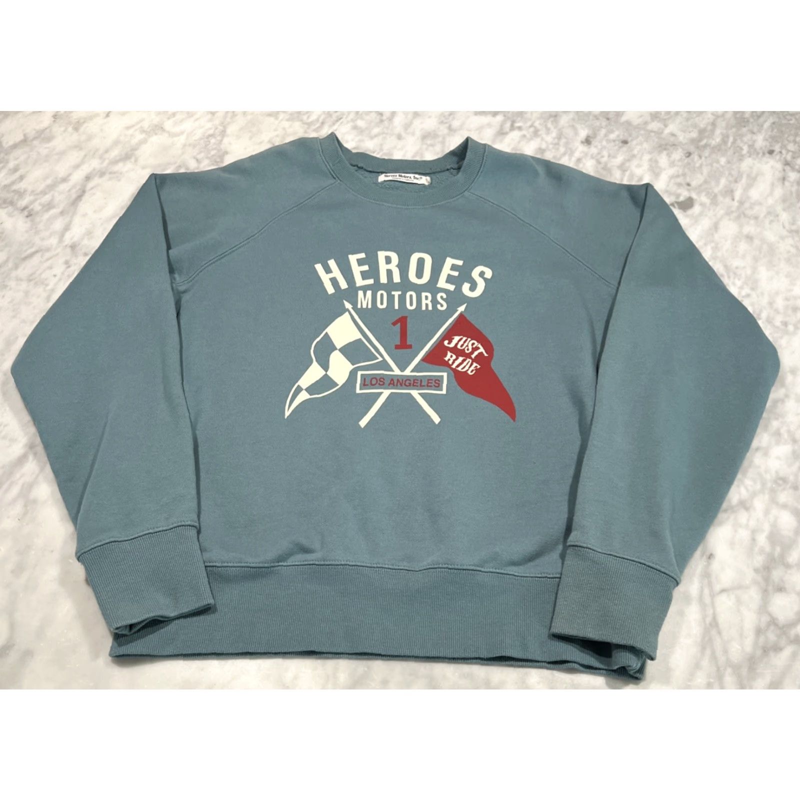 Vintage Hero Motors Inc Mens Sweatshirt Large Pullover Cars Racing Teal Crew Neck Logo Size US L / EU 52-54 / 3 - 2 Thumbnail