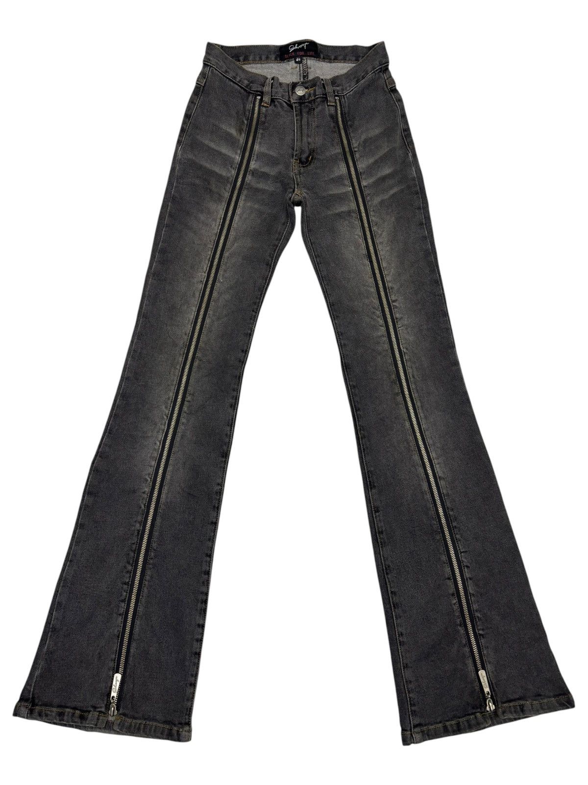 If Six Was Nine RARE FLARE JEAN BLACK ZIPPER DENIM SHOOP BLACK FOR LIFE JEAN Size 24" / US 00 / IT 34 - 9 Thumbnail