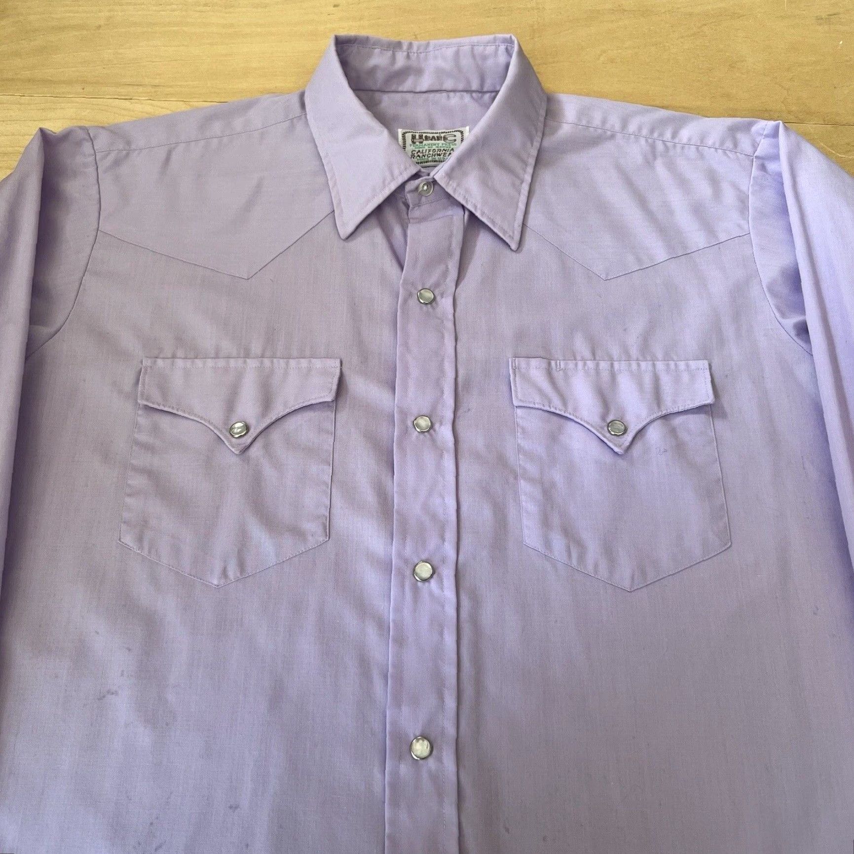 Vintage VINTAGE H Bar C Pearl Snap Shirt 16.5 Purple 80s Western USA Cowboy Shirt Size US XL / EU 56 / 4 - 3 Thumbnail