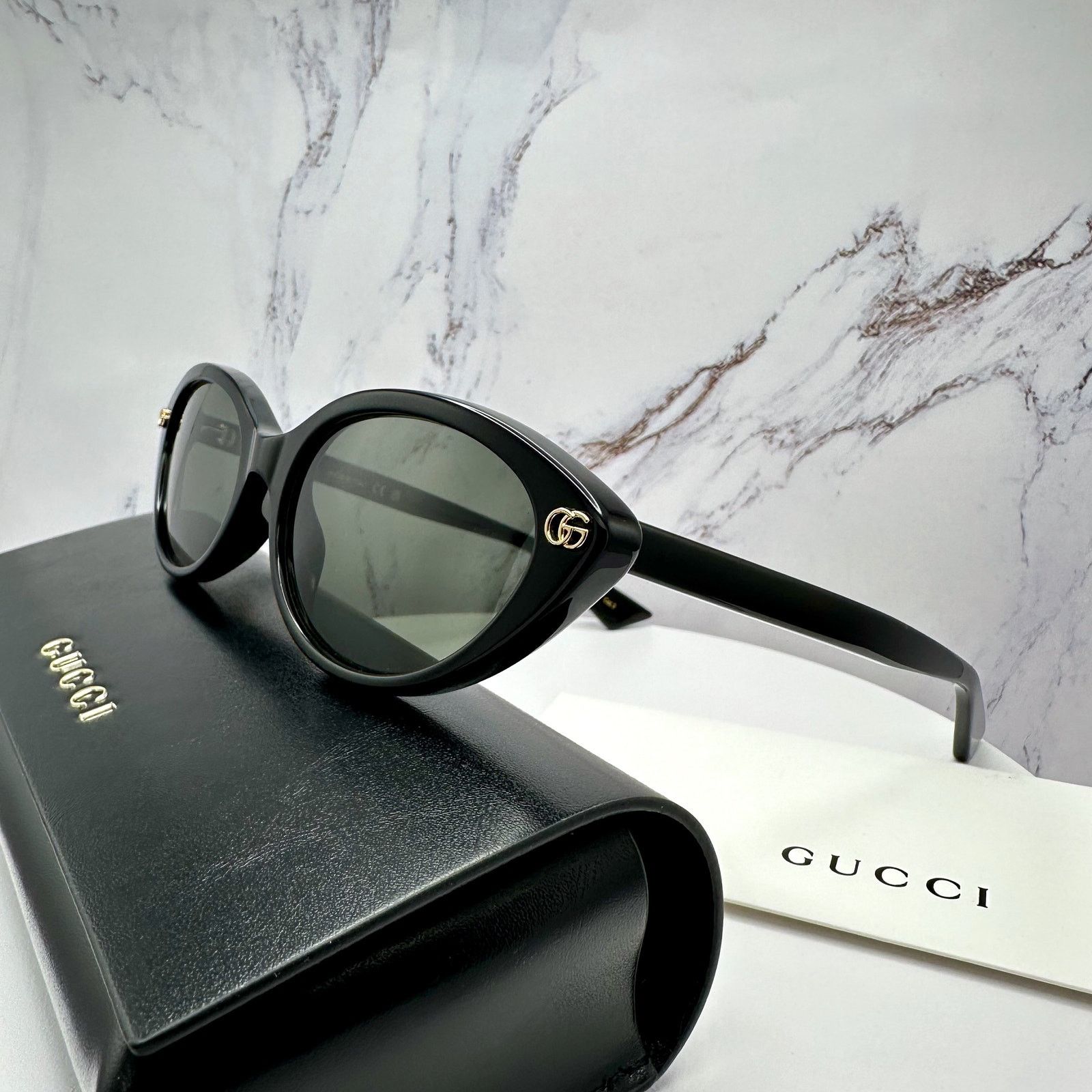 Gucci New GUCCI Sunglasses Black Cat Eye Gold Metal GG Logo Size ONE SIZE - 5 Thumbnail