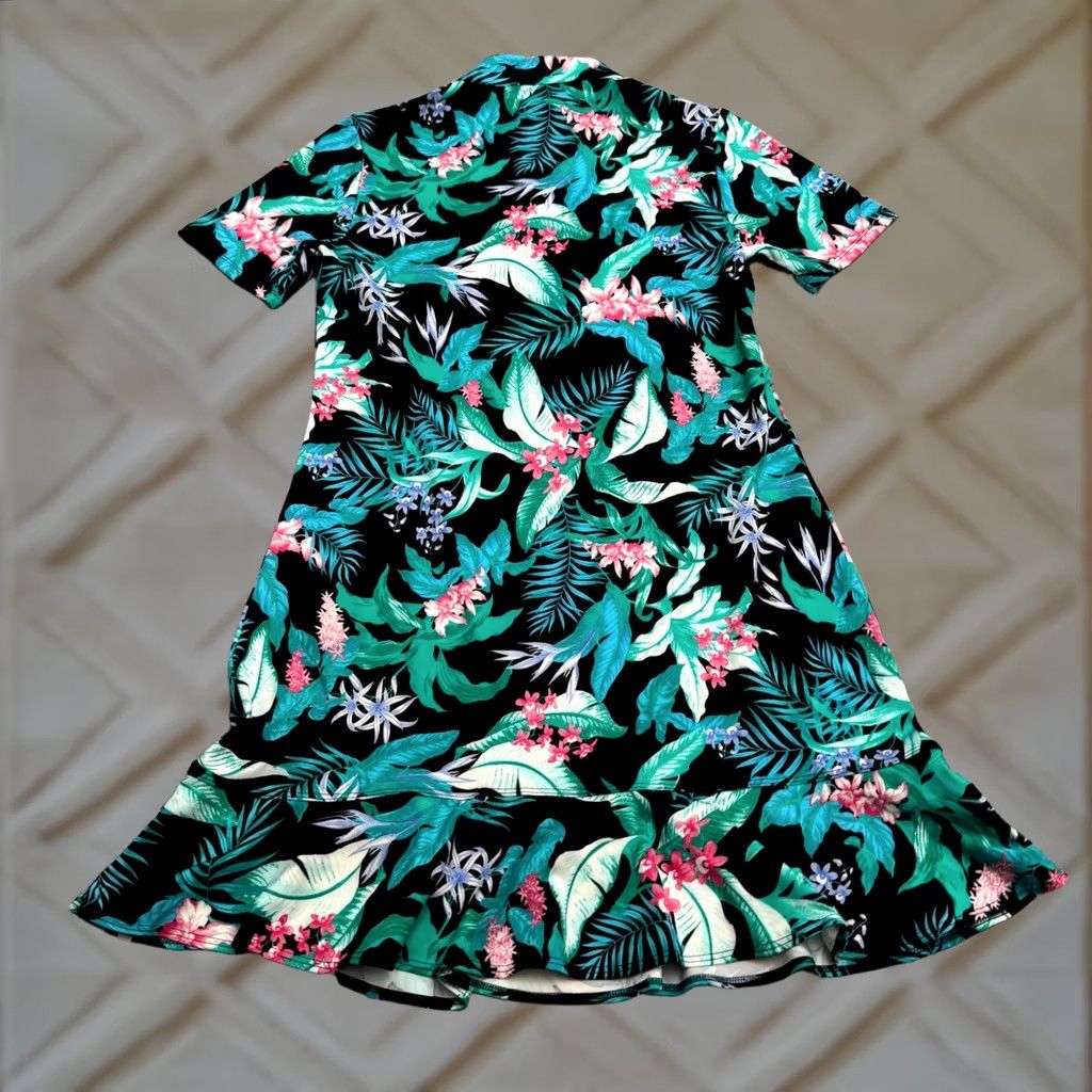 Tommy Bahama Tommy Bahama Golf Tropical Floral Ruffle 1/4 Zip Dress Womens Small Black Green Size S / US 4 / IT 40 - 1 Thumbnail