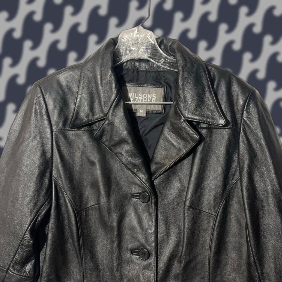 Vintage Wilsons Leather Black Leather Button Front Blazer Jacket Womens M Tall Medium Buttoned Blazer Size M / US 6-8 / IT 42-44 - 1 Thumbnail