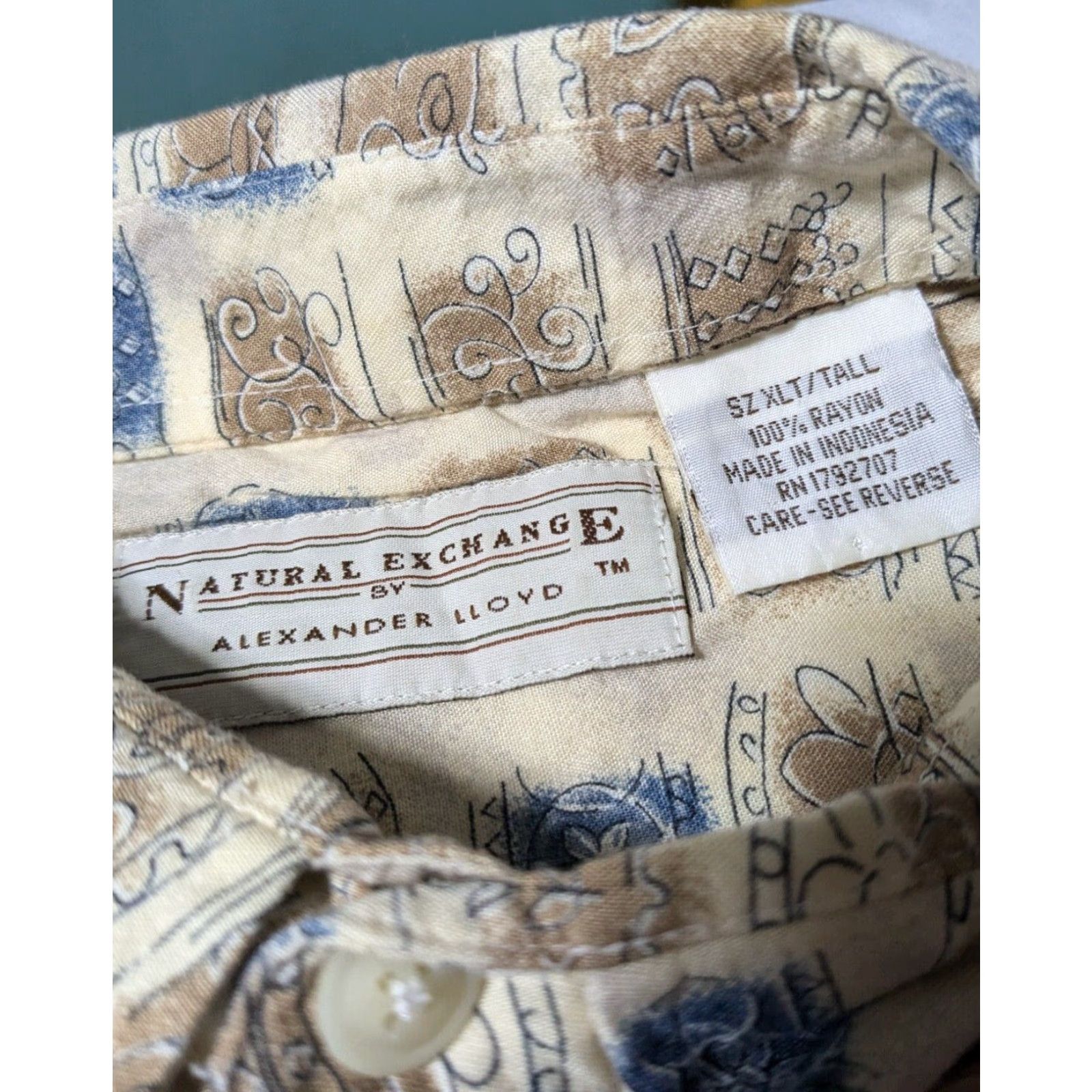 LLOYD VTG NATURAL EXCHANGE BY ALEXANDER LLOYD Men XLT Floral ICON GEO Rayon Shirt Size US XL / EU 56 / 4 - 4 Thumbnail