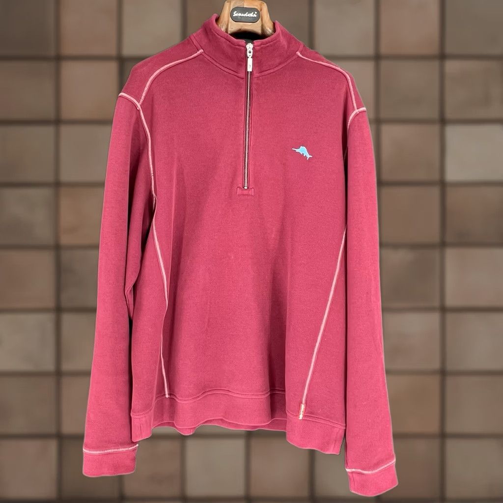 Tommy Bahama Tommy Bahama Sweater Mens LT Quarter Zip Pullover Cotton 1/4 Zip Logo Mock Neck Red Big & Tall SSW Size US L / EU 52-54 / 3 - 1 Thumbnail