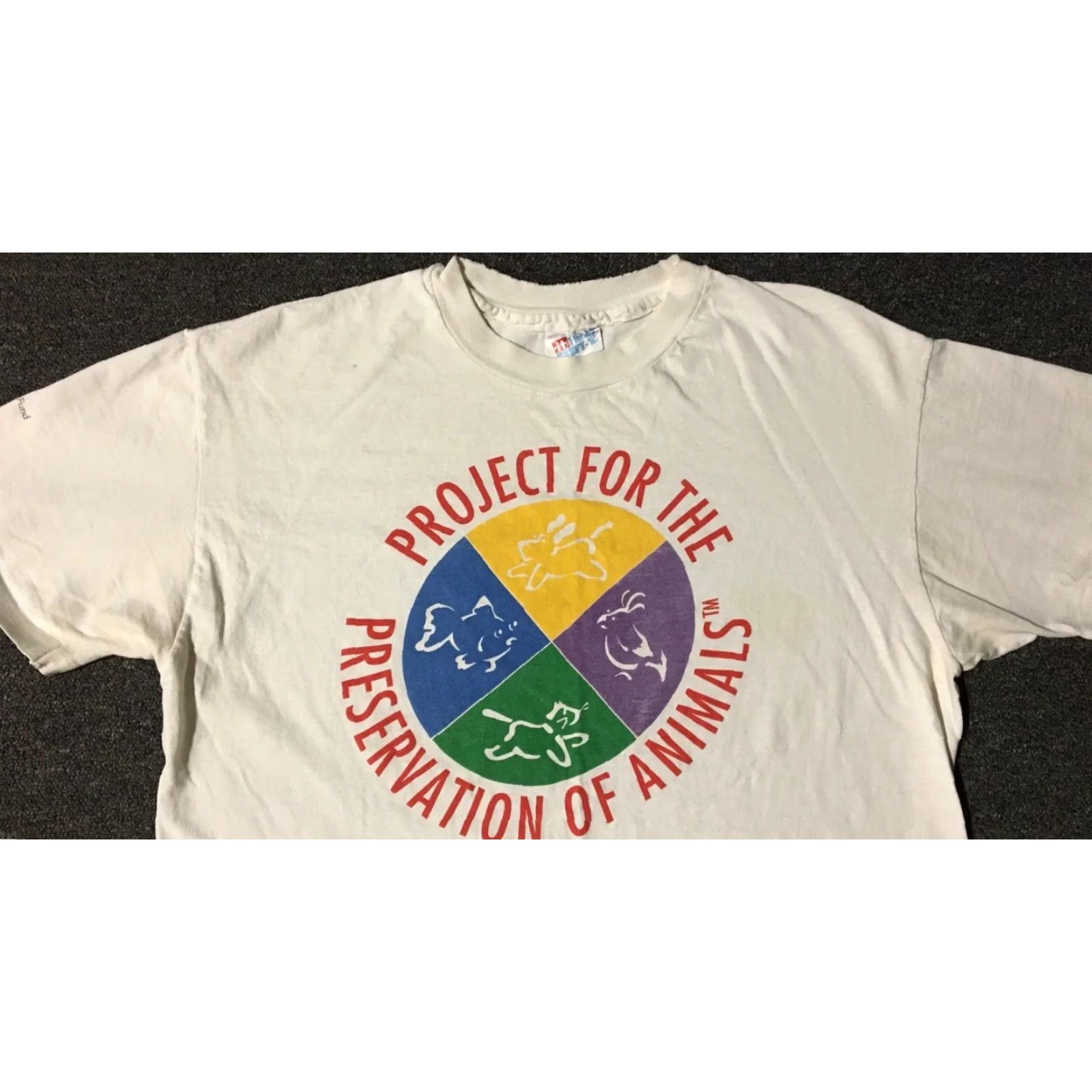 Vintage VINTAGE 90s Project For The Preservation Of Animals T-Shirt M White Distressed Grunge Hip Hop Pet Mascots Mens Size US M / EU 48-50 / 2 - 6 Thumbnail