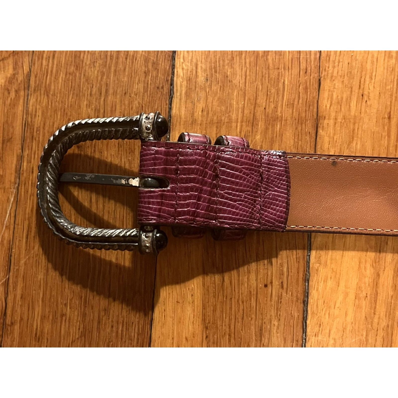 Vintage Ciprani Embossed Italian Alligator Calfskin Leather Belt Women's Large Purple Belt Womens Size ONE SIZE - 8 Thumbnail