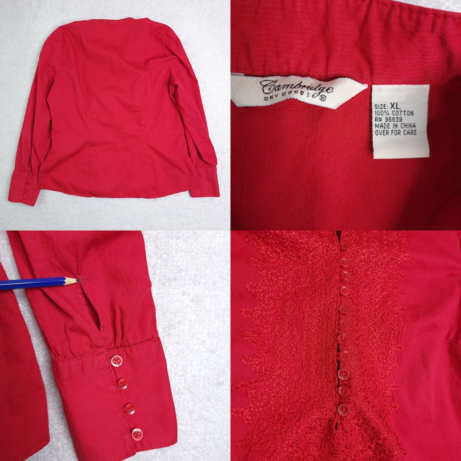 Vintage VINTAGE Cambridge Dry Goods Women's XL Red Embroidered Button Blouse Knit Cotton Bell Sleeve 90s Tunic Size XL / US 12-14 / IT 48-50 - 8 Thumbnail