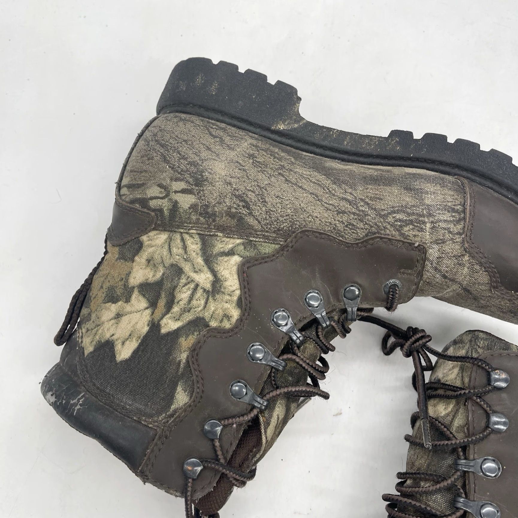 Vintage ROCKY THINSULATE Boots Mens 6 Camouflage Hunting Hiking Workwear Lace Up Mid-Calf Brown Leather Upper Synthetic Size US 6 / EU 39 - 4 Thumbnail
