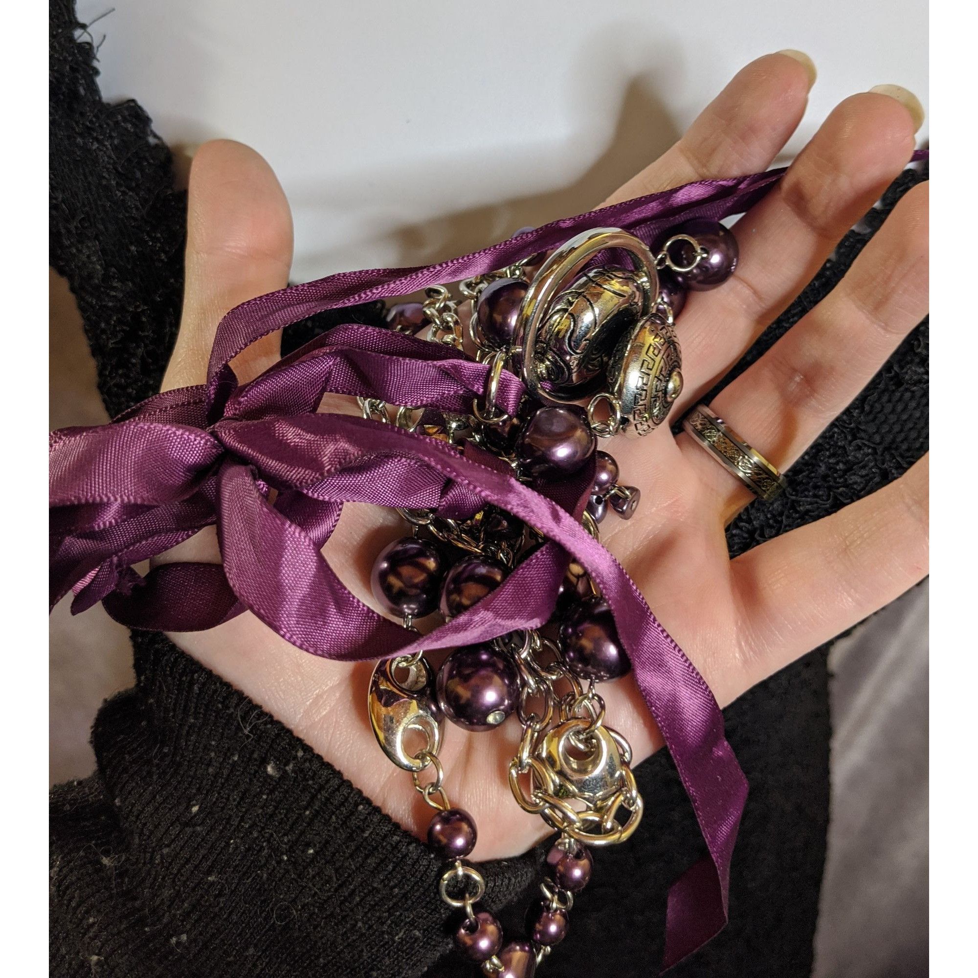 Other Bohemian Multi-Layered Purple Faux Pearl And Silver Tone Cha Size ONE SIZE - 3 Thumbnail