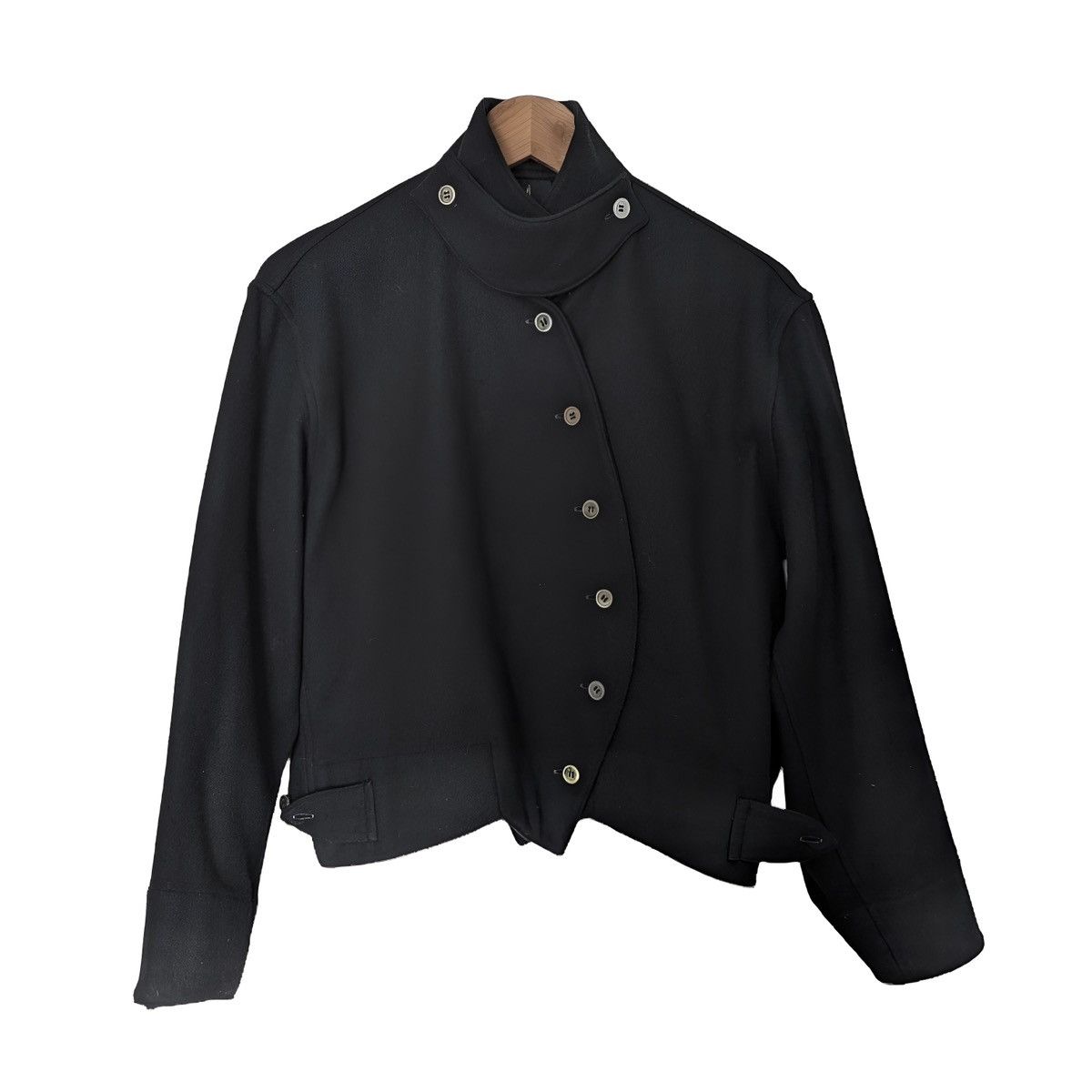 Image of Yohji Yamamoto Wool Fencing Cropped Jacket in Black, Men's (Size Medium)
