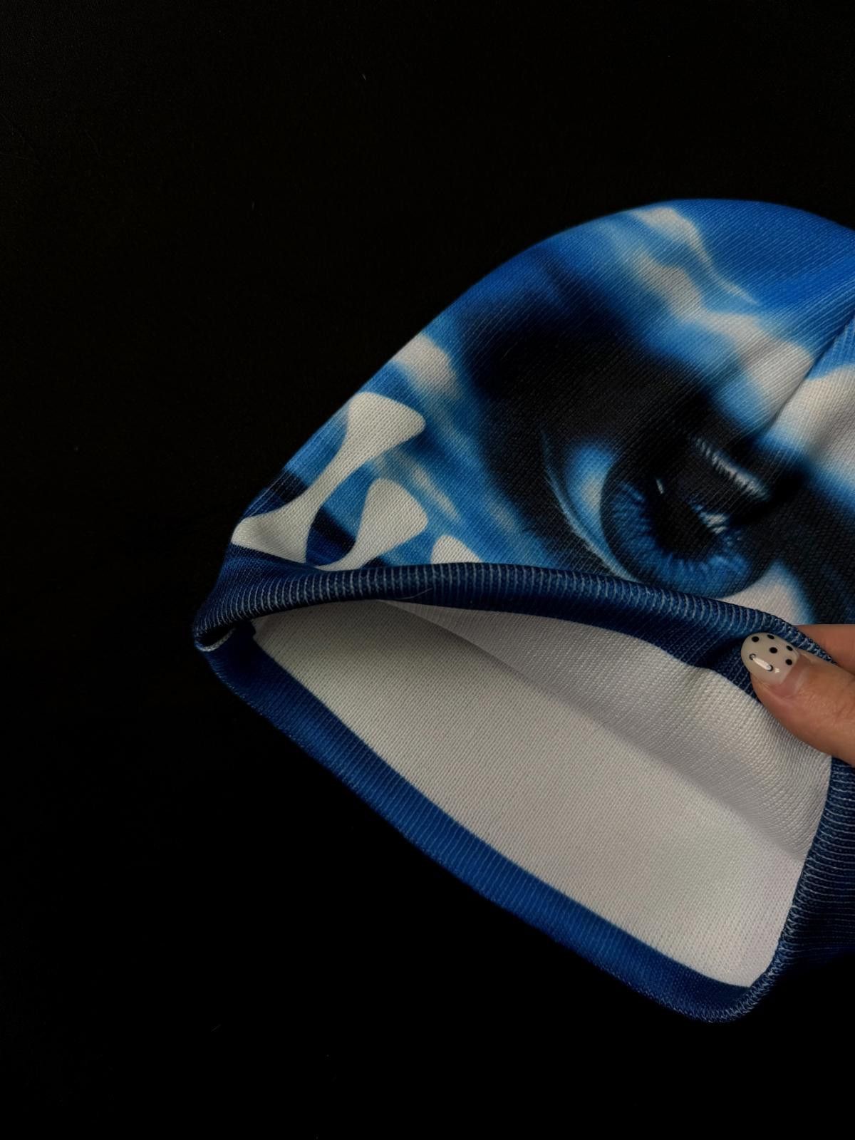 Japanese Brand Rare Y2k Lueur Crying Eye Print No Cuff Knit Beanie Hat Blue Size ONE SIZE - 4 Thumbnail