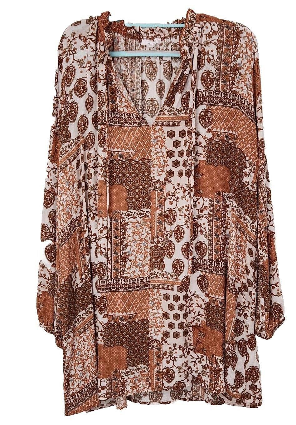 Designer Hashtag Dress Large Boho Hippie V Neck Long Sleeve Tunic Size L / US 10 / IT 46 - 8 Thumbnail