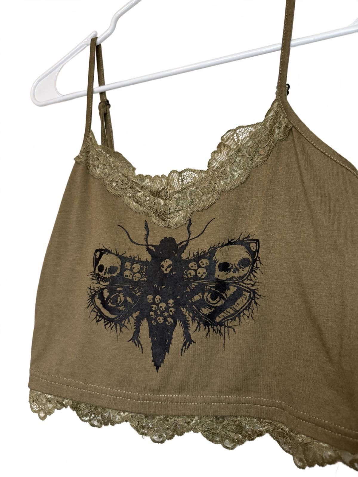 Designer Dark green skull butterfly lace crop tank Size S / US 4 / IT 40 - 1 Thumbnail