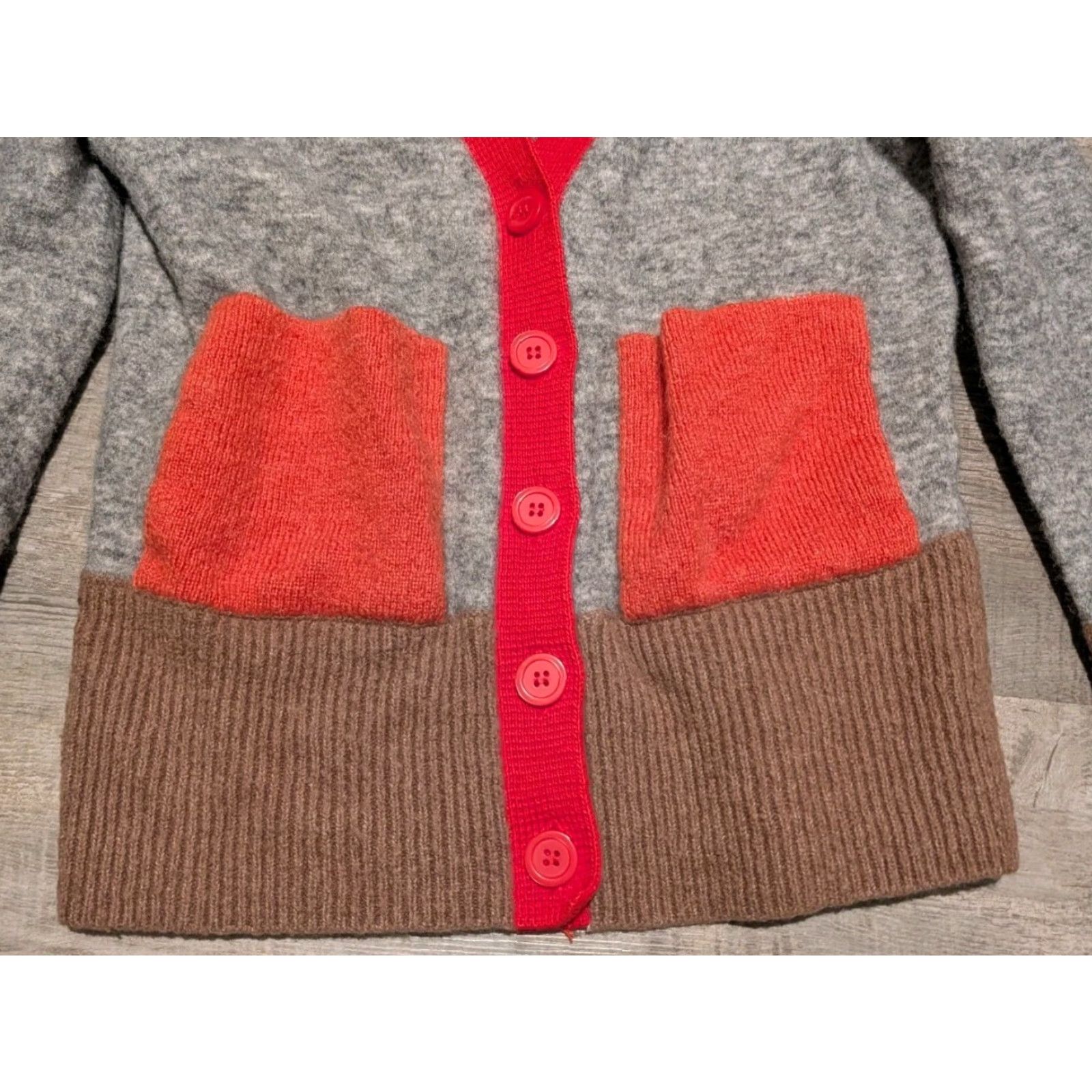 Cos COS Colorblock Wool Blend Cardigan Sweater Gray Women's XS Relaxed Fit Size XS / US 0-2 / IT 36-38 - 2 Thumbnail