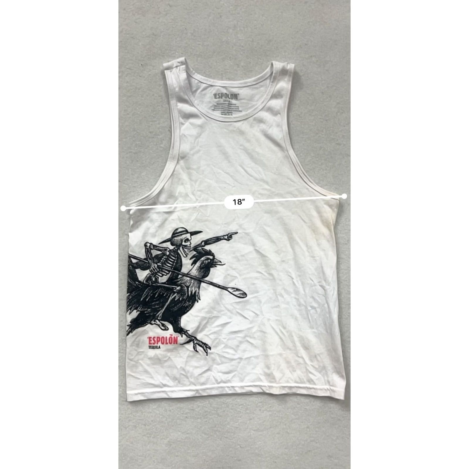 Vintage Espolón Tequila Skeleton Graphic White Tank Top S Mens Sleeveless T-Shirt Shirt Built-in Rooster Graphic White S Size US S / EU 44-46 / 1 - 8 Thumbnail