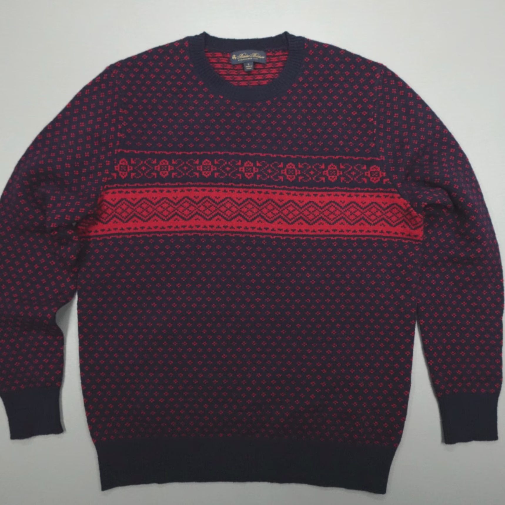 Brooks Brothers Brooks Brothers Sweater Crewneck Merino Wool Fair Isle Blue Red Mens L Regular Knit Casual Holiday 90s Pullover Size US L / EU 52-54 / 3 - 3 Thumbnail