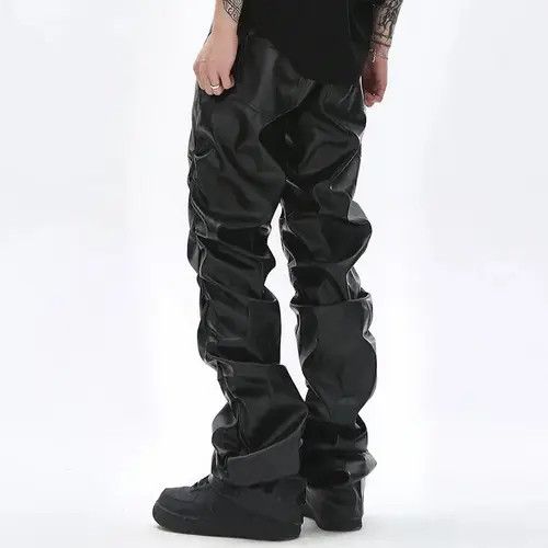 VIBE #8 Street Pleated Loose Casual Hip Hop Leather Pants Size US 32 / EU 48 - 4 Thumbnail