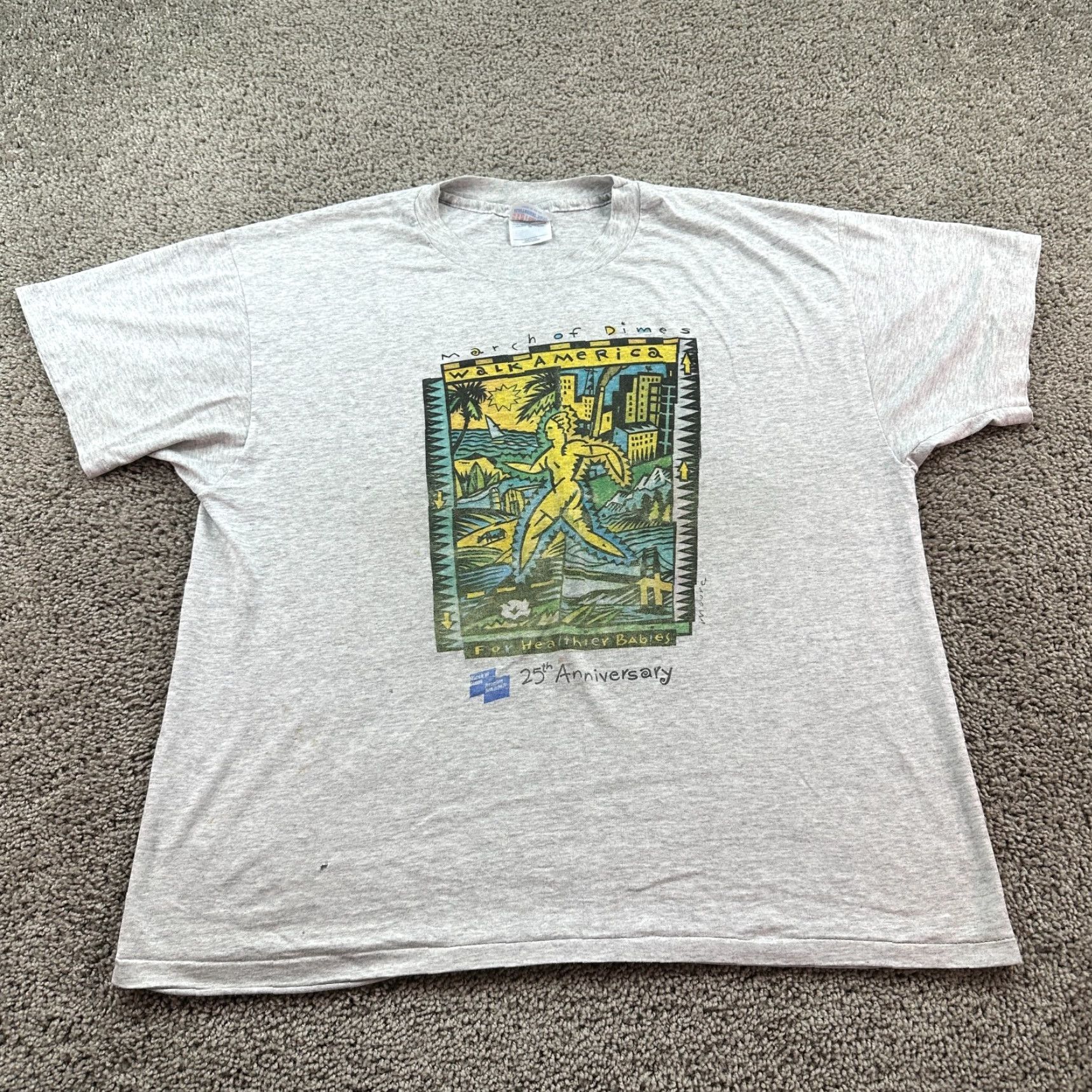 Hanes VINTAGE Hanes T-Shirt Mens XL Gray 90s March Of Dimes Graphic Print Crew Neck Short Sleeve Logo 1990s Mens Size US XL / EU 56 / 4 - 2 Thumbnail